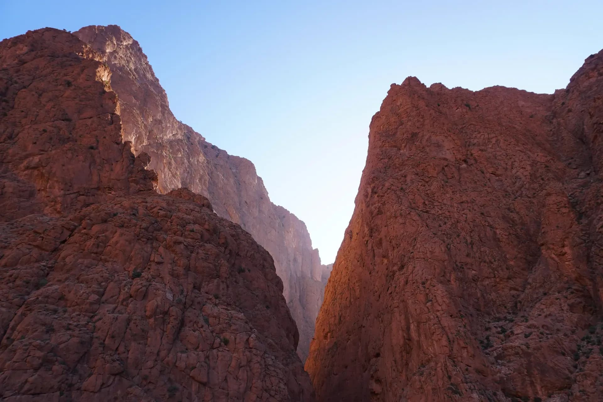 The red walls of the Todra Gorge at first light